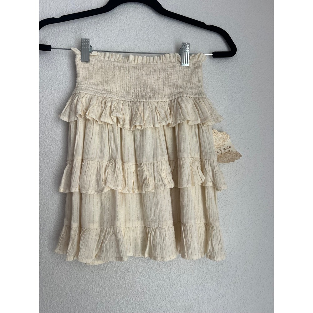 Altard State Ivory Ruffle‎ Mini Skirt Smocked Waist Tiered New Size Small